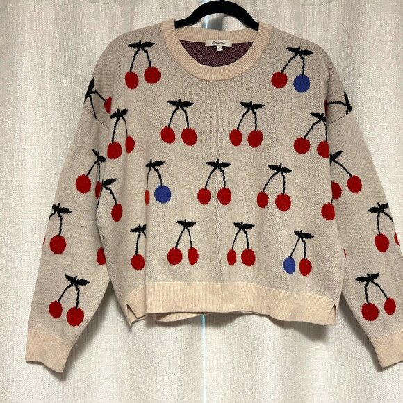 Madewell Sweaters - LIKE NEW Madewell Cherry Jaquard Pullover Sweater - Wool Blend
